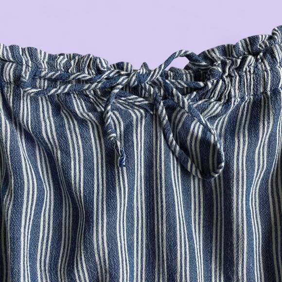 BeCool Blue & White Striped Off-Shoulder Tie-Front Top – Size Large - Picture 2 of 7